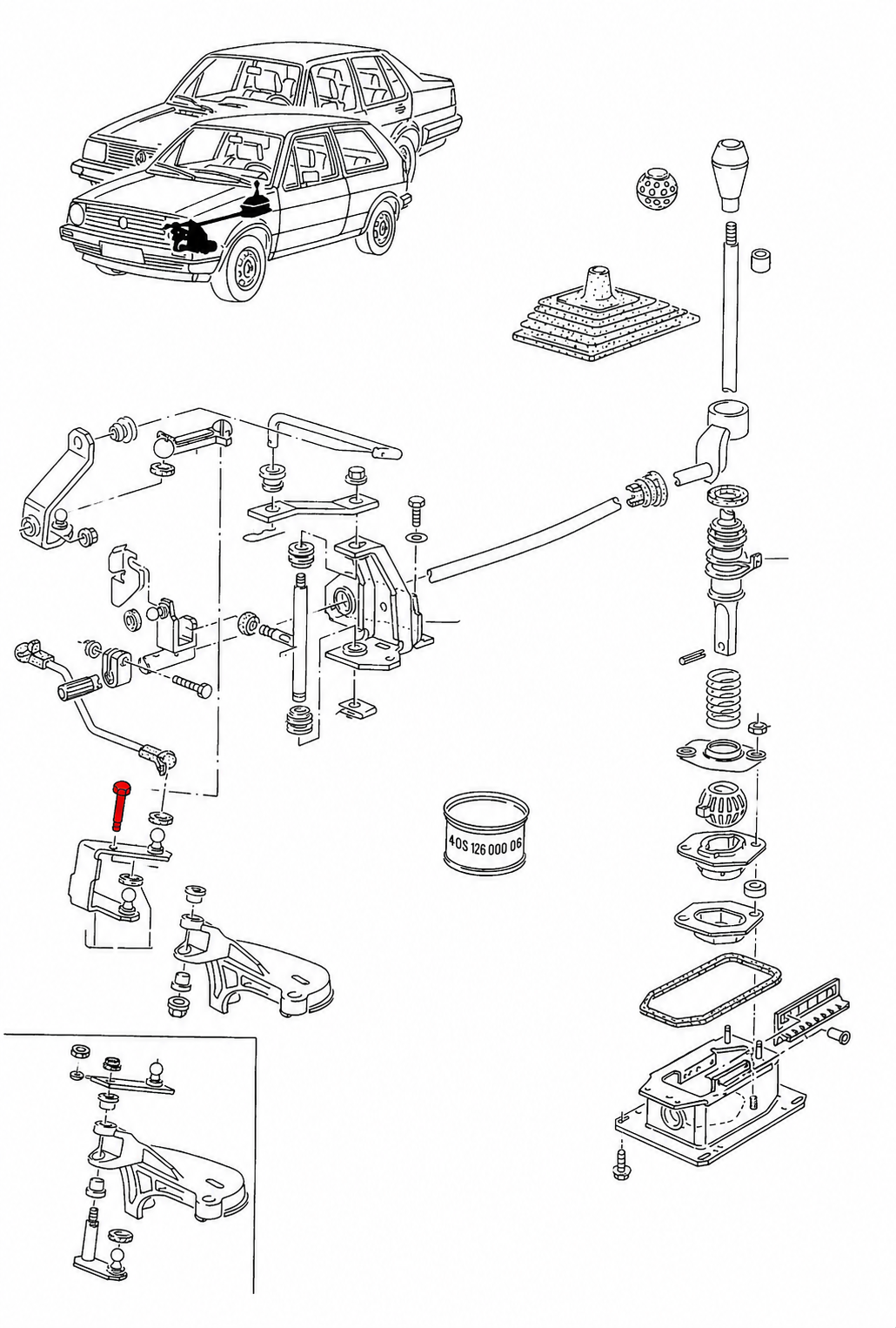 Bolt through selector rod (fyrir 020 rod shift gírkassa) Mk2, Golf, Jetta og Mk3 Golf, Vento