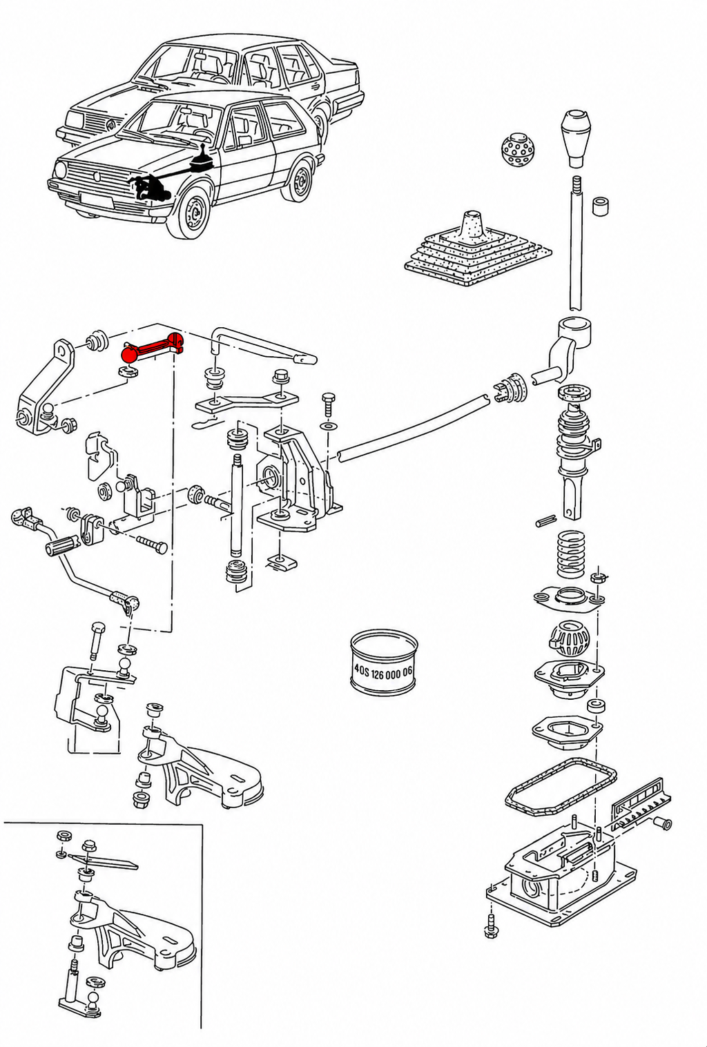 Selector-/Shift Rod (fyrir 5 gíra 020 rod shift gírkassa) Mk2, Golf, Jetta og Mk3 Golf, Vento